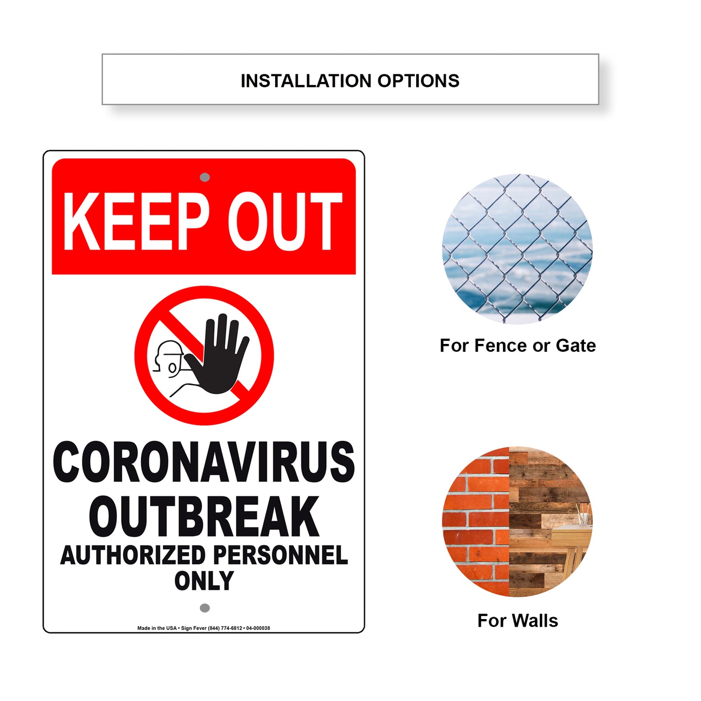 Keep Out Coronavirus Outbreak Authorized Personnel Only Covid-19 Aluminum Metal Display Sign Plate