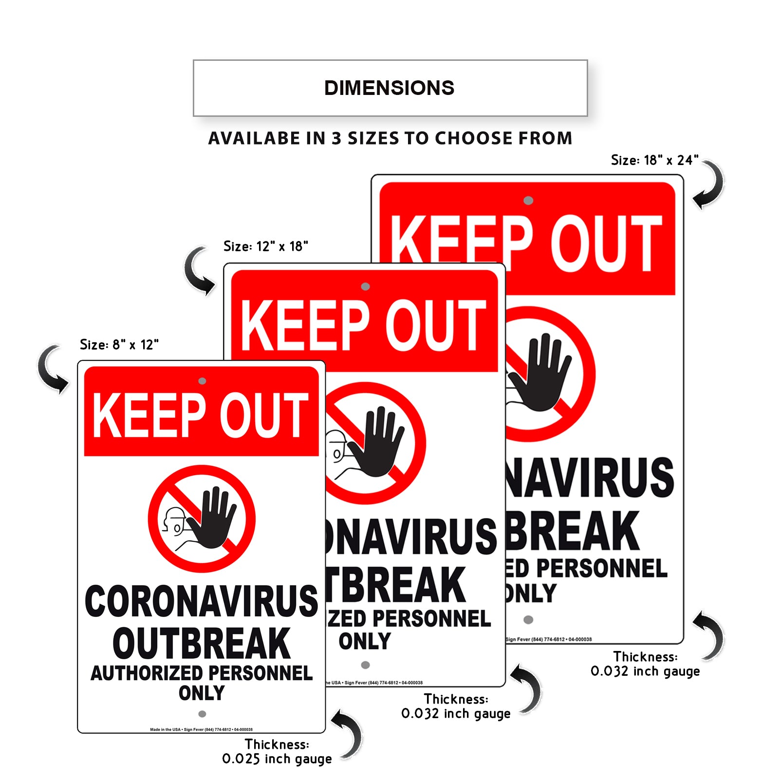 Keep Out Coronavirus Outbreak Authorized Personnel Only Covid-19 Aluminum Metal Display Sign Plate