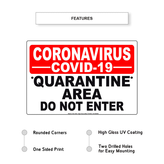 Coronavirus Covid-19 Quarantine Area Do Not Enter Coronavirus Covid-19 Aluminum Metal Display Sign Plate