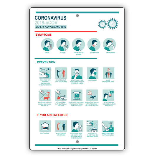 Coronavirus Safety Advices And Tips Covid-19 Aluminum Metal Display Sign Plate