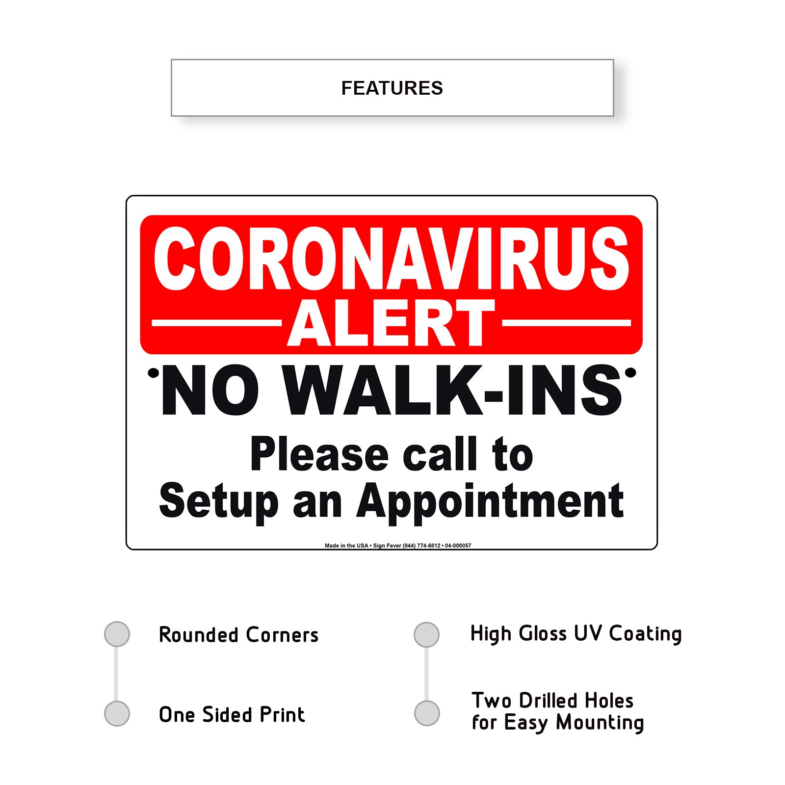Coronavirus Alert No Walk-Ins Please Call To Setup An Appointment Covid-19 Aluminum Metal Display Sign Plate