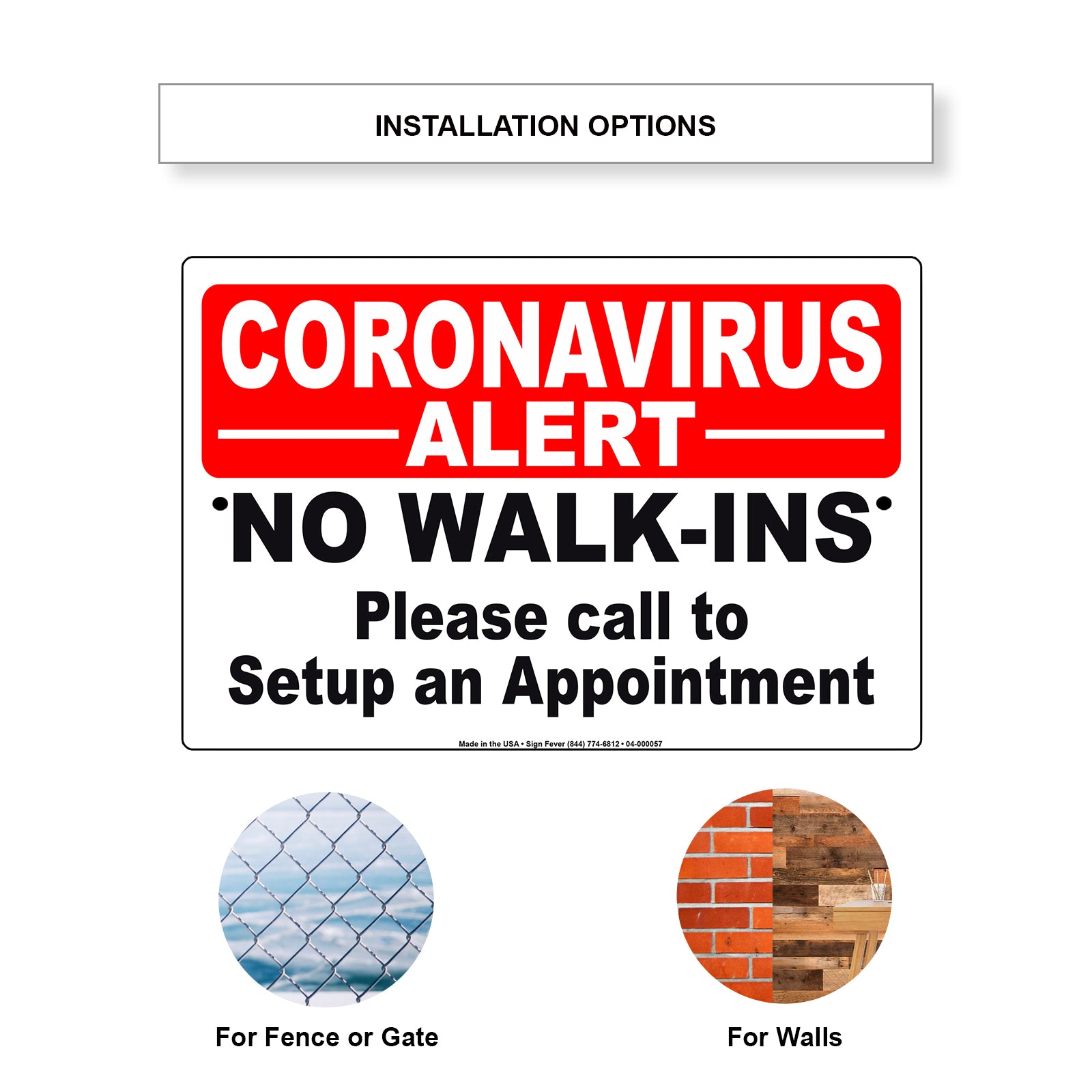 Coronavirus Alert No Walk-Ins Please Call To Setup An Appointment Covid-19 Aluminum Metal Display Sign Plate