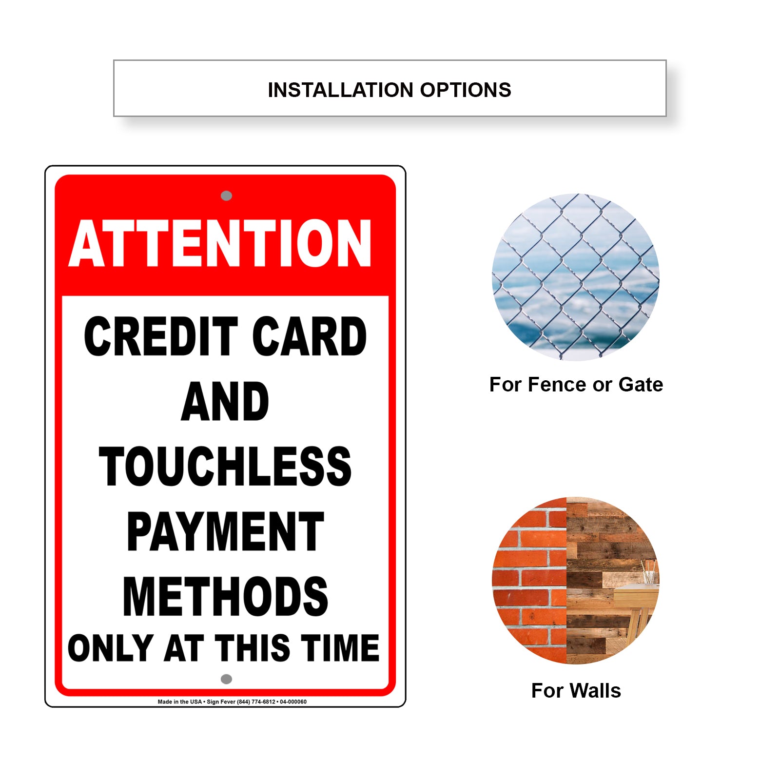 Attention Credit Card And Touchless Payment Methods Only At This Time Coronavirus Covid-19 Aluminum Metal Display Sign Plate