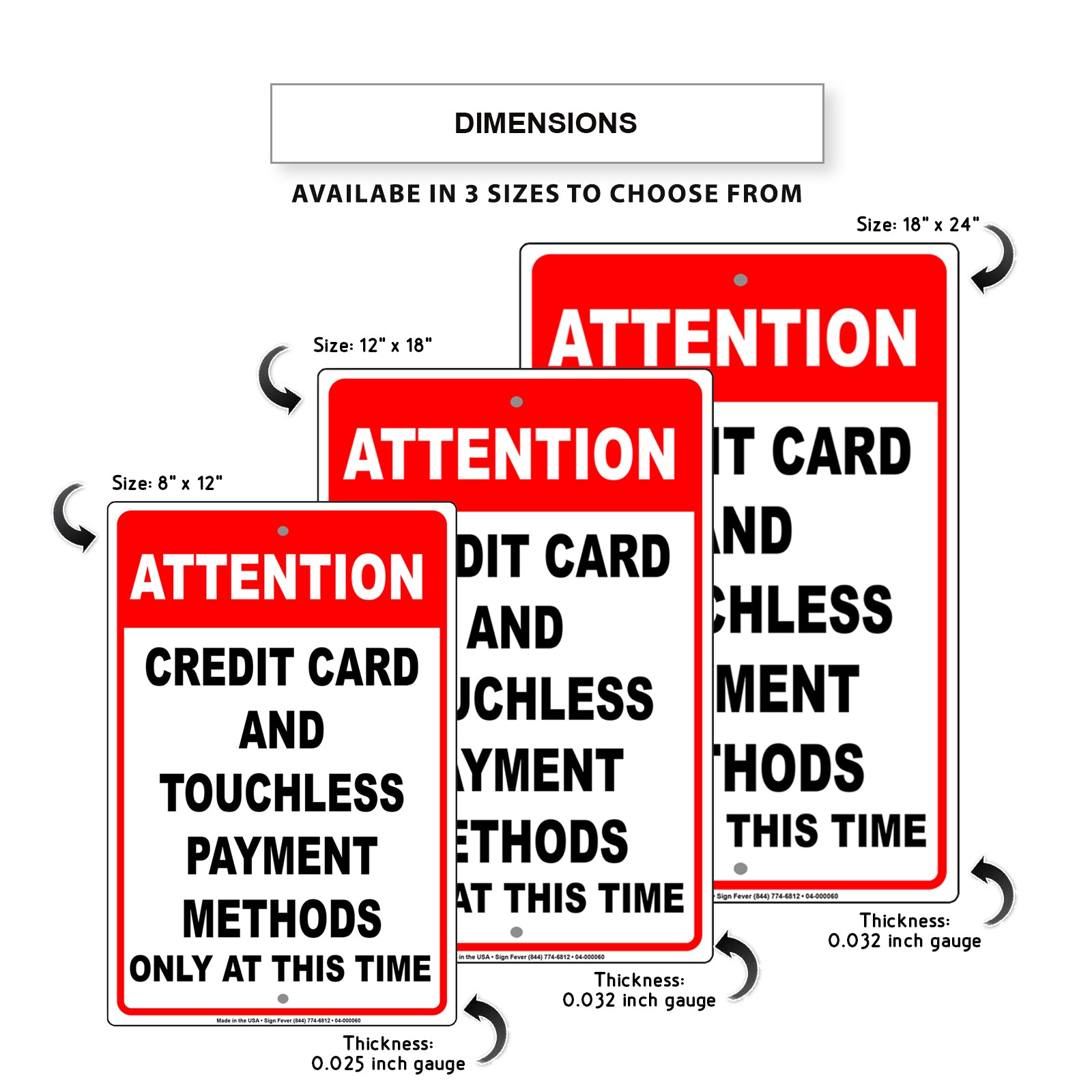 Attention Credit Card And Touchless Payment Methods Only At This Time Coronavirus Covid-19 Aluminum Metal Display Sign Plate
