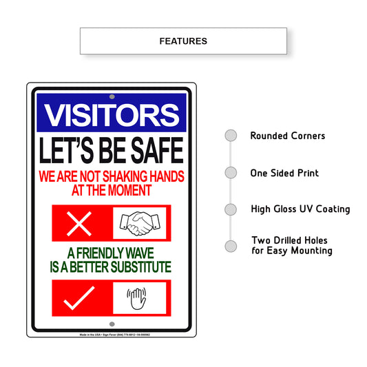 Visitors Let's Be Safe We Are Not Shaking Hands At The Moment Coronavirus Covid-19 Aluminum Metal Display Sign Plate