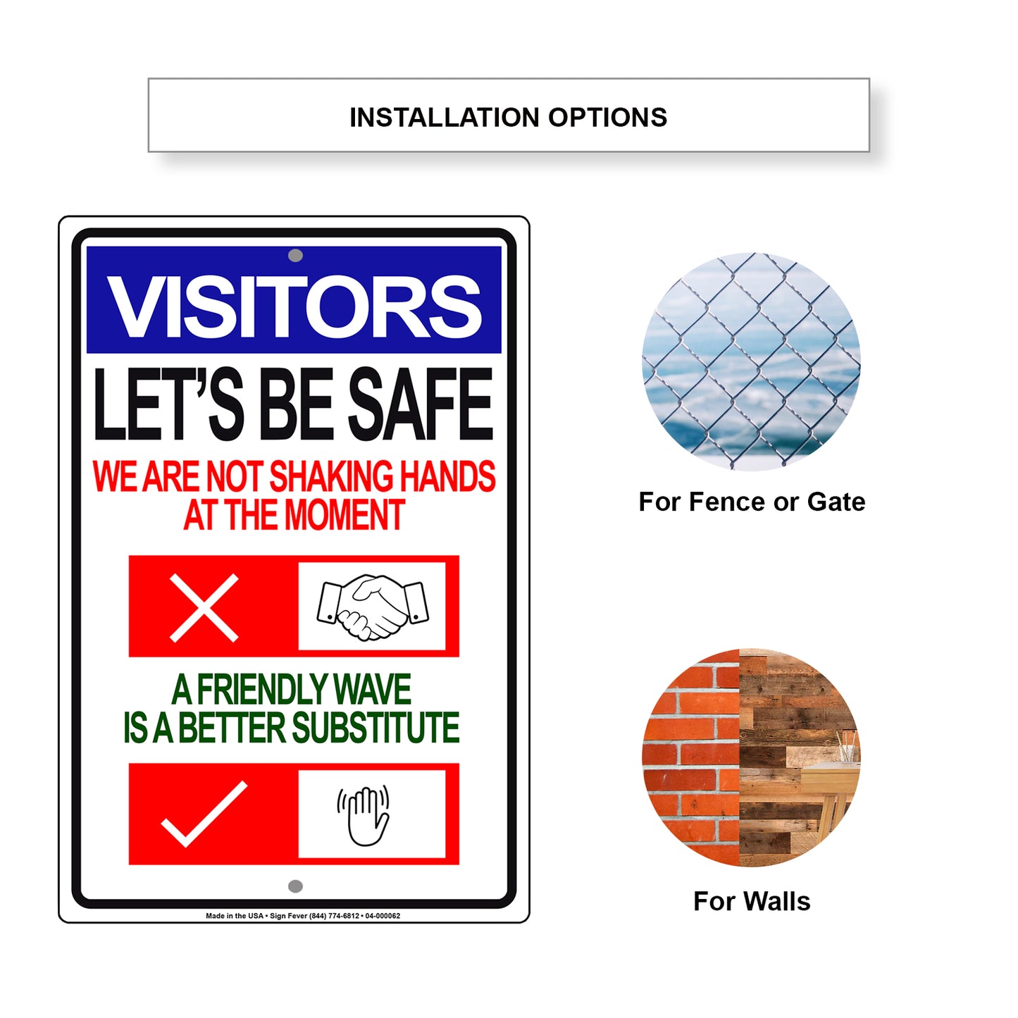 Visitors Let's Be Safe We Are Not Shaking Hands At The Moment Coronavirus Covid-19 Aluminum Metal Display Sign Plate