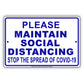 Please Maintain Social Distancing Stop The Spread Of Covid-19  Aluminum Metal Display Sign Plate