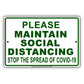 Please Maintain Social Distancing Stop The Spread Of Covid-19  Aluminum Metal Display Sign Plate
