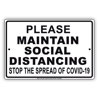 Please Maintain Social Distancing Stop The Spread Of Covid-19  Aluminum Metal Display Sign Plate