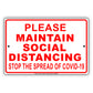 Please Maintain Social Distancing Stop The Spread Of Covid-19  Aluminum Metal Display Sign Plate