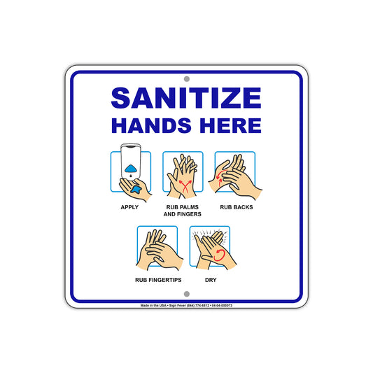 Sanitize Hands Here Coronavirus Covid-19 Aluminum Metal Display Sign Plate