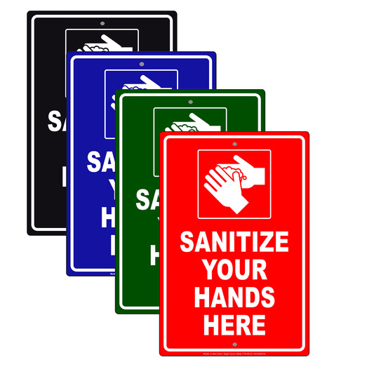 Sanitize Your Hands Here Aluminum Metal Display Sign Plate