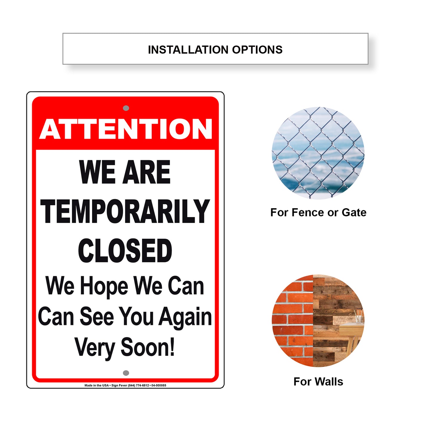 Attention We Are Temporarily Closed We Hope We Can See You Again Very Soon! Coronavirus Covid-19 Aluminum Metal Display Sign Plate