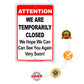Attention We Are Temporarily Closed We Hope We Can See You Again Very Soon! Coronavirus Covid-19 Aluminum Metal Display Sign Plate