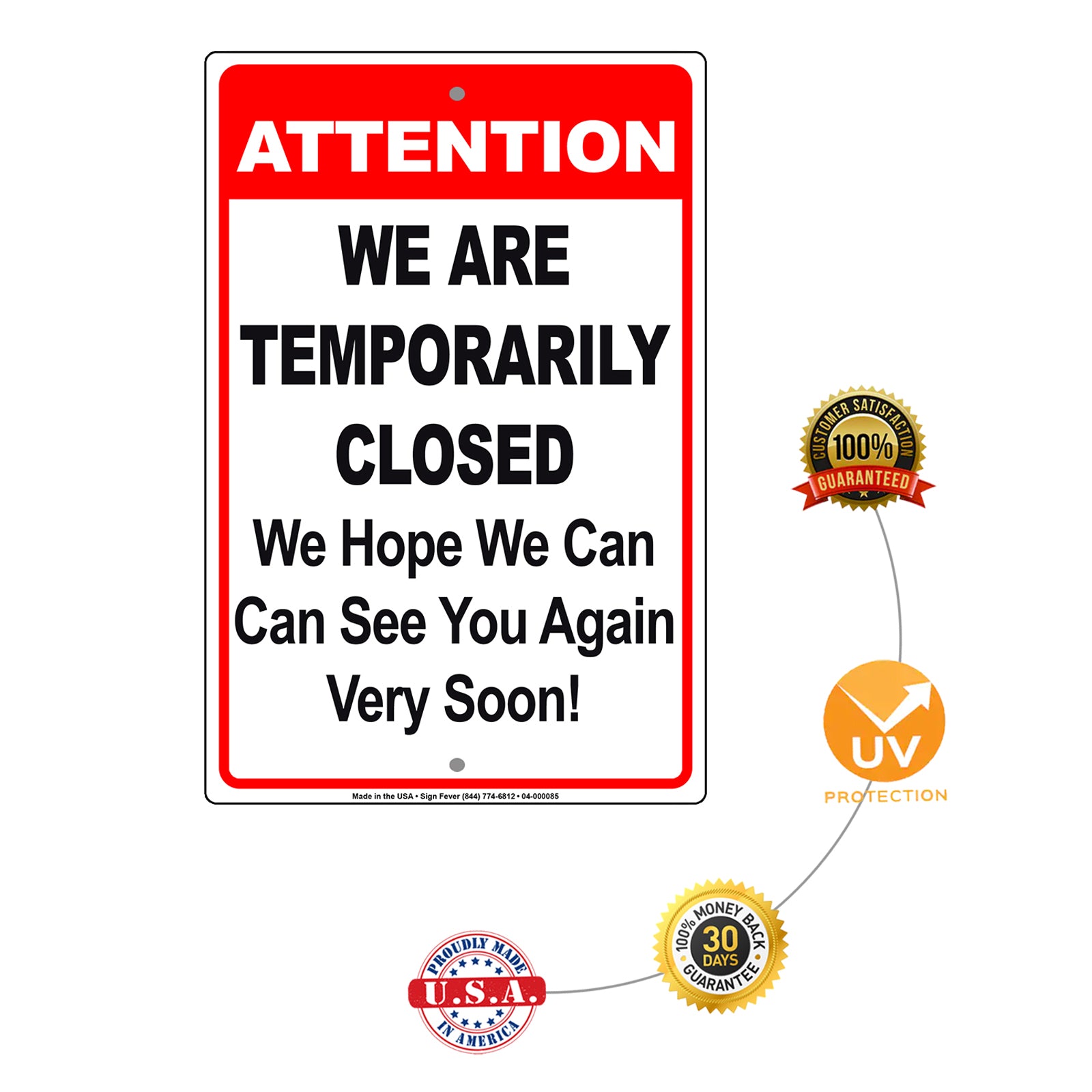 Attention We Are Temporarily Closed We Hope We Can See You Again Very Soon! Coronavirus Covid-19 Aluminum Metal Display Sign Plate