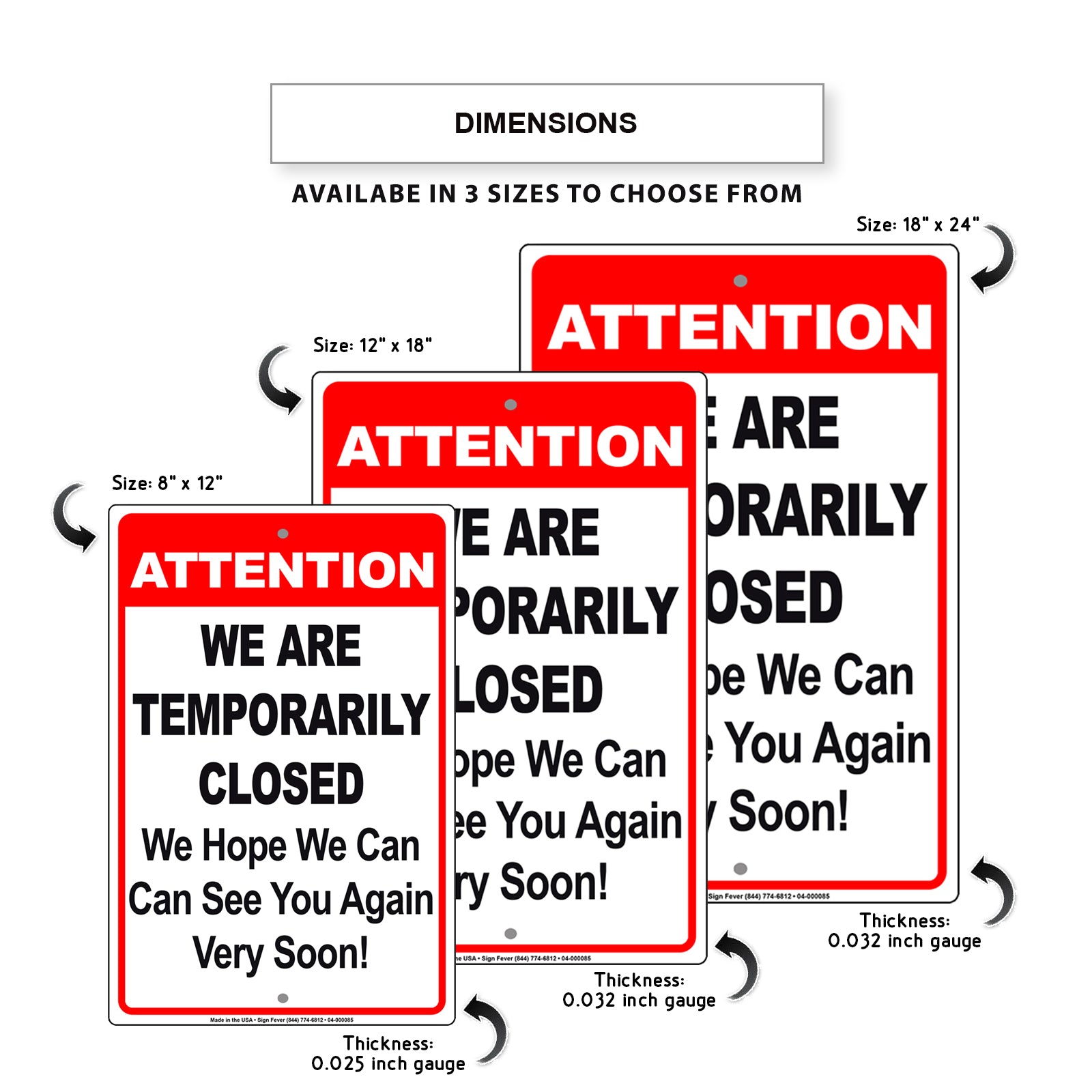 Attention We Are Temporarily Closed We Hope We Can See You Again Very Soon! Coronavirus Covid-19 Aluminum Metal Display Sign Plate
