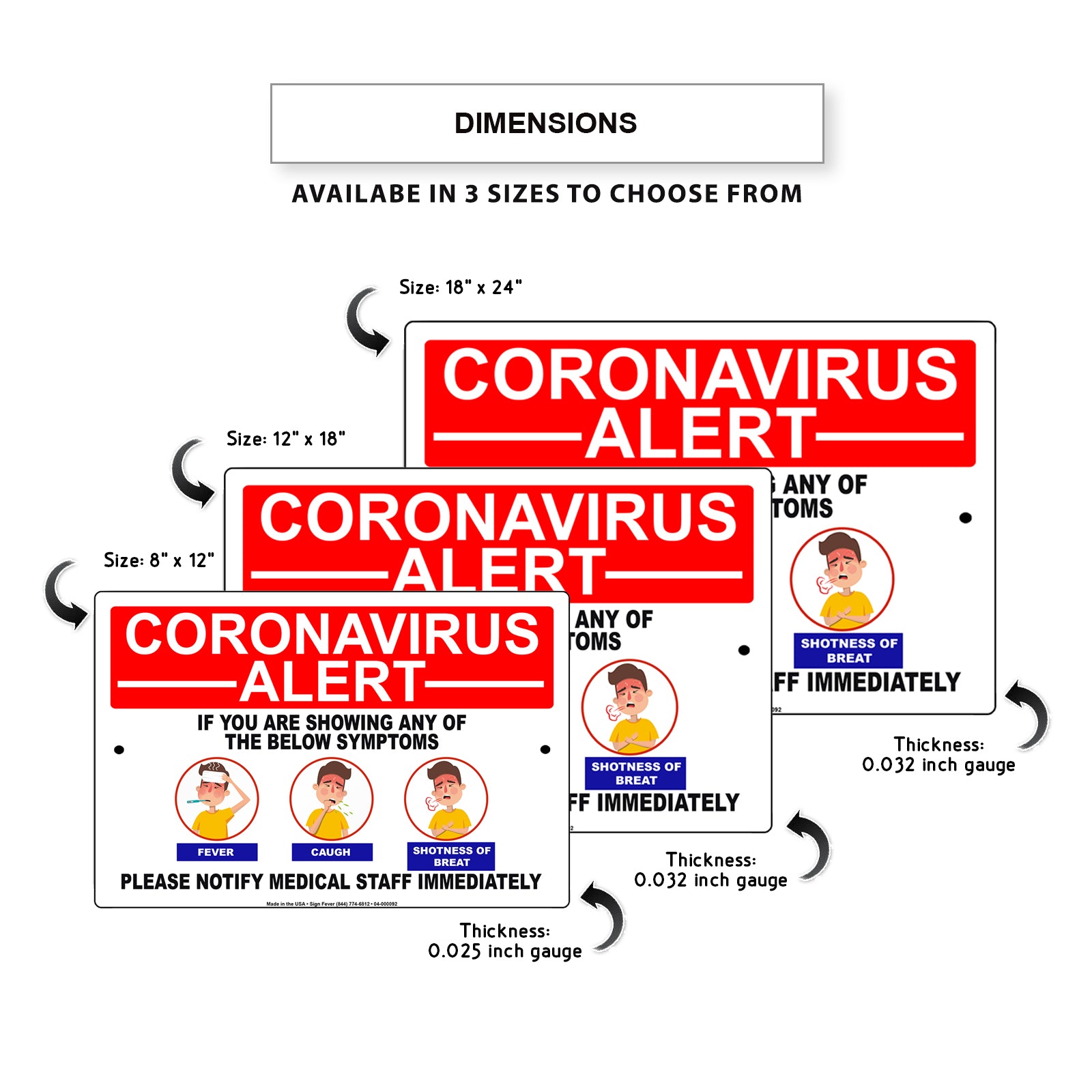 Coronavirus Alert If You Are Showing Any Of The Below Symptoms Please Notify Medical Staff Immediately Coronavirus Covid-19 Aluminum Metal Display Sign Plate