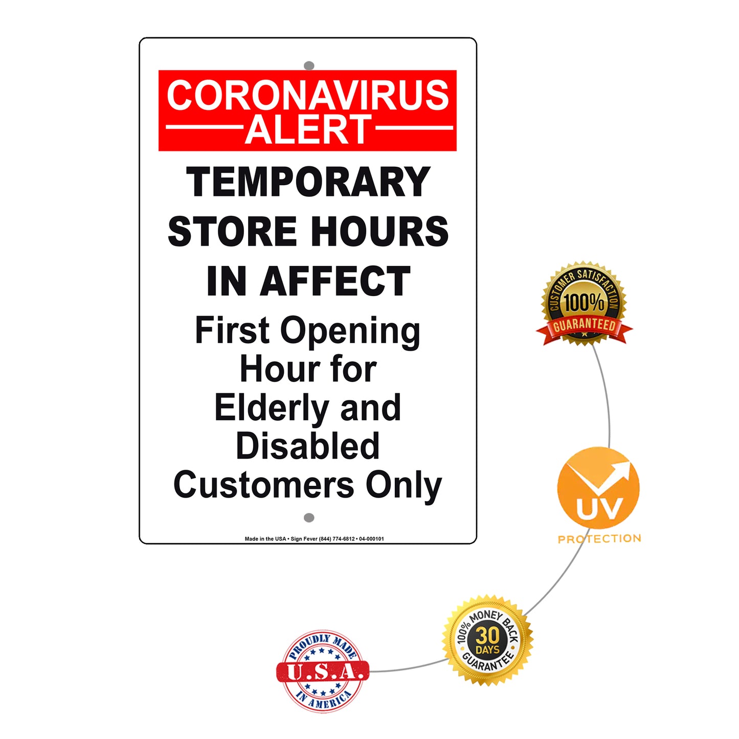 Coronavirus Alert Temporary Store Hours In Affect First Opening Hour For Elderly And Disabled Customers Only Covid-19 Aluminum Metal Display Sign Plate