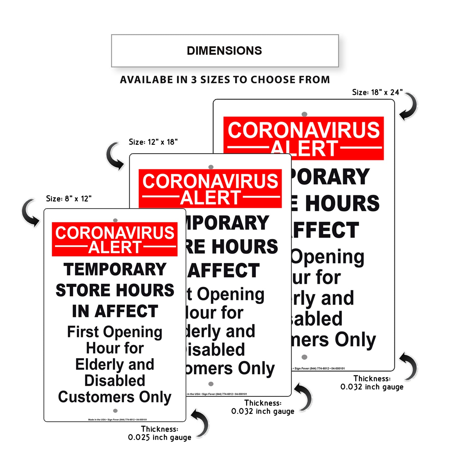 Coronavirus Alert Temporary Store Hours In Affect First Opening Hour For Elderly And Disabled Customers Only Covid-19 Aluminum Metal Display Sign Plate