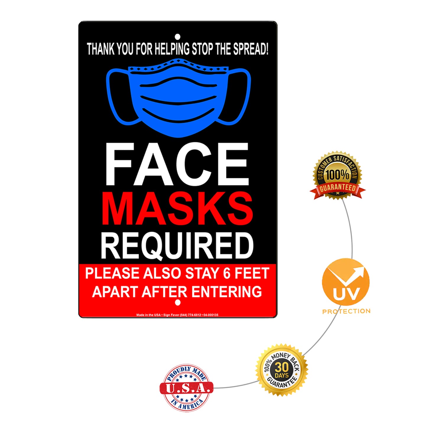Face Masks Required Stay 6 Feet Apart Sign