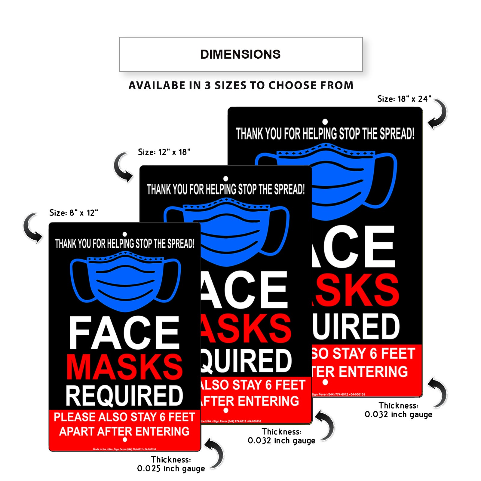 Face Masks Required Stay 6 Feet Apart Sign