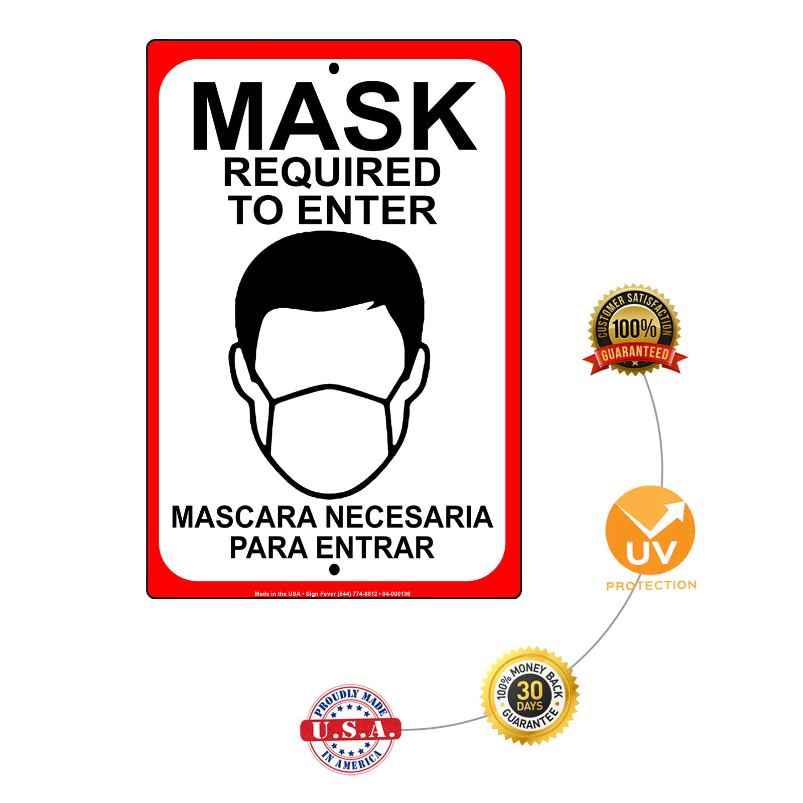 Face Mask Required To Enter Mascara Necesaria Para Entrar Sign