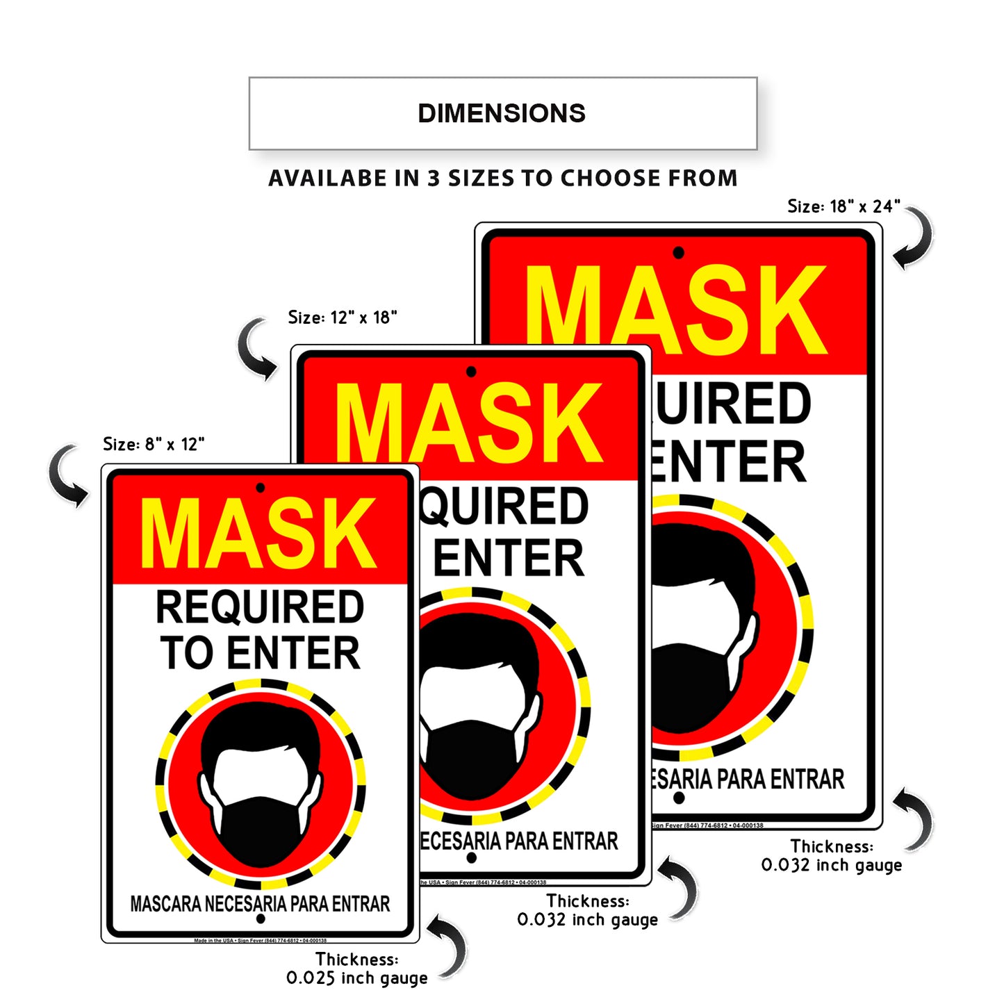 Mask Required To Enter Mascara Necesaria Para Entrar Aluminum Metal Sign Plate