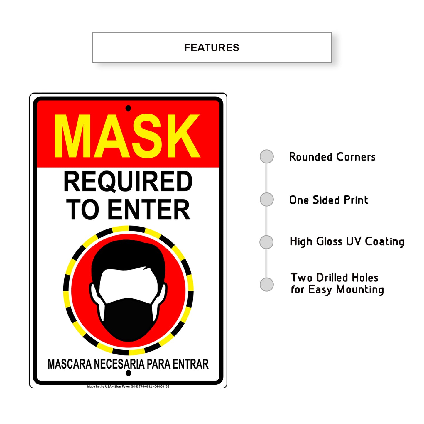 Mask Required To Enter Mascara Necesaria Para Entrar Aluminum Metal Sign Plate