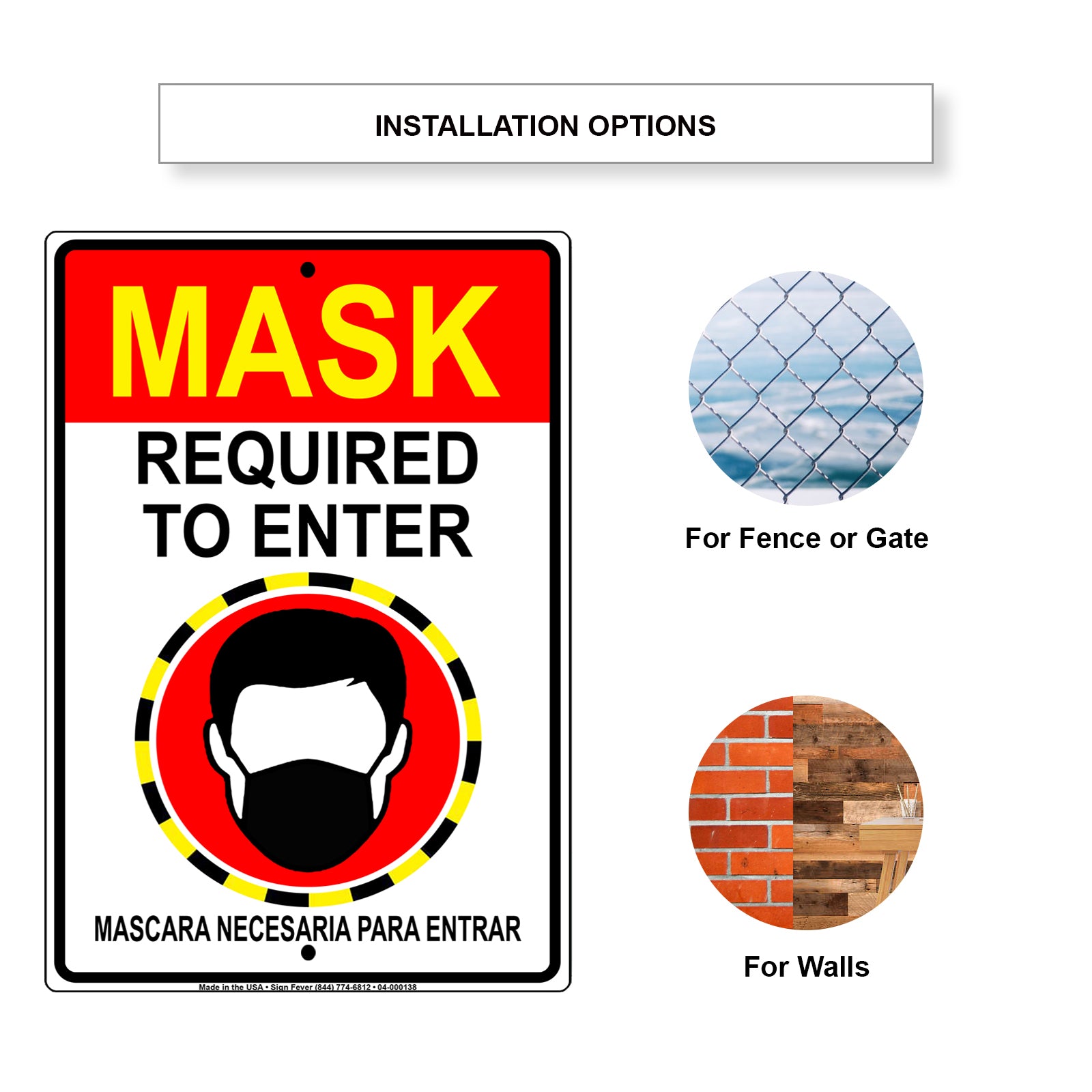 Mask Required To Enter Mascara Necesaria Para Entrar Aluminum Metal Sign Plate