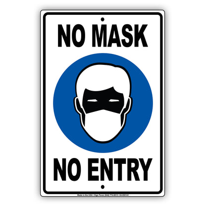 No Mask No Entry Aluminum Metal Sign Plate