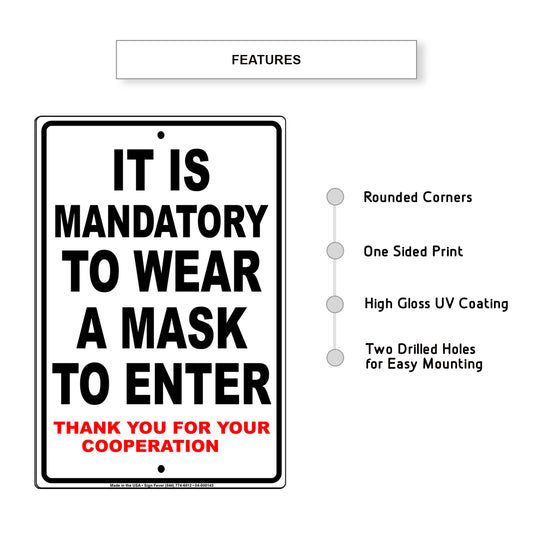 It Is Mandatory To Wear A Mask To Enter Sign