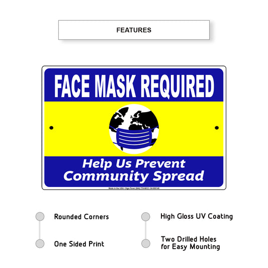Face Mask Required Help Us Prevent Community Spread Sign