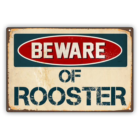 Beware Of Rooster Vintage Retro Decor Wall Shop Man Cave Bar Aluminum Metal Novelty Sign Plate