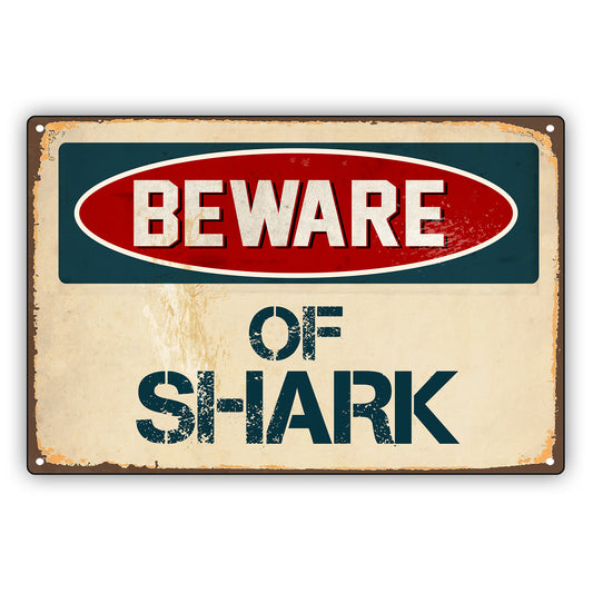 Beware Of Shark Vintage Retro Decor Wall Shop Man Cave Bar Aluminum Metal Novelty Sign Plate