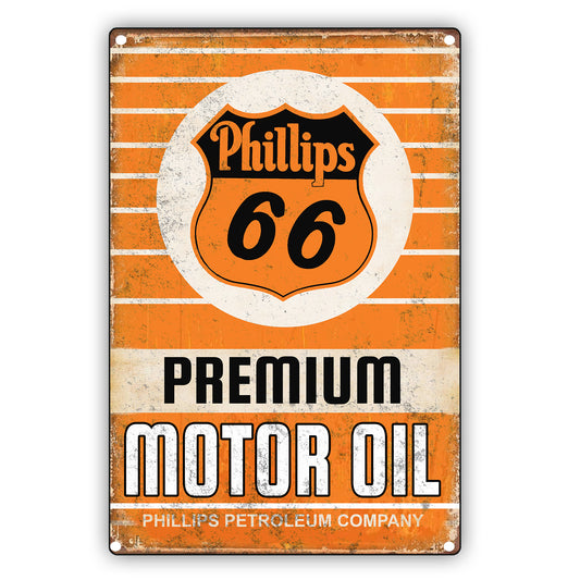 Phillips 66 Premium Motor Oil Phillips Petroleum Company Vintage Retro Decor Wall Shop Man Cave Bar Aluminum Metal Novelty Sign Plate