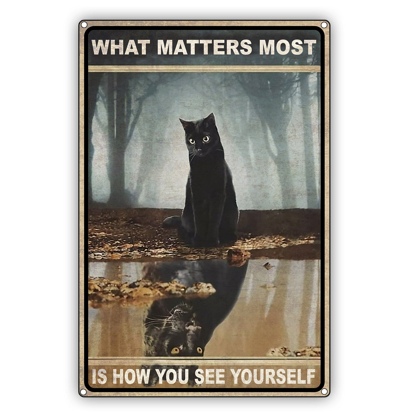 What Matters Most Is How You See Yourself Cat Graphic Vintage Sign
