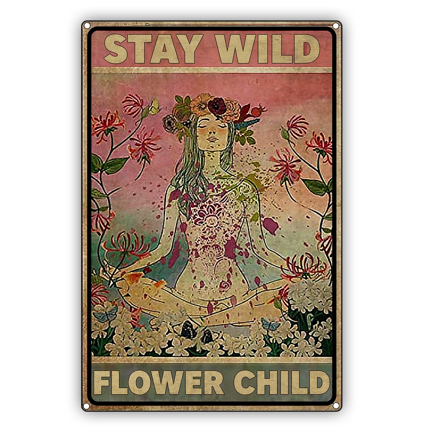Stay Wild Flower Child Girl Graphic Vintage Sign