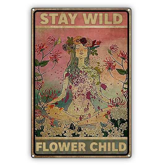 Stay Wild Flower Child Girl Graphic Vintage Sign