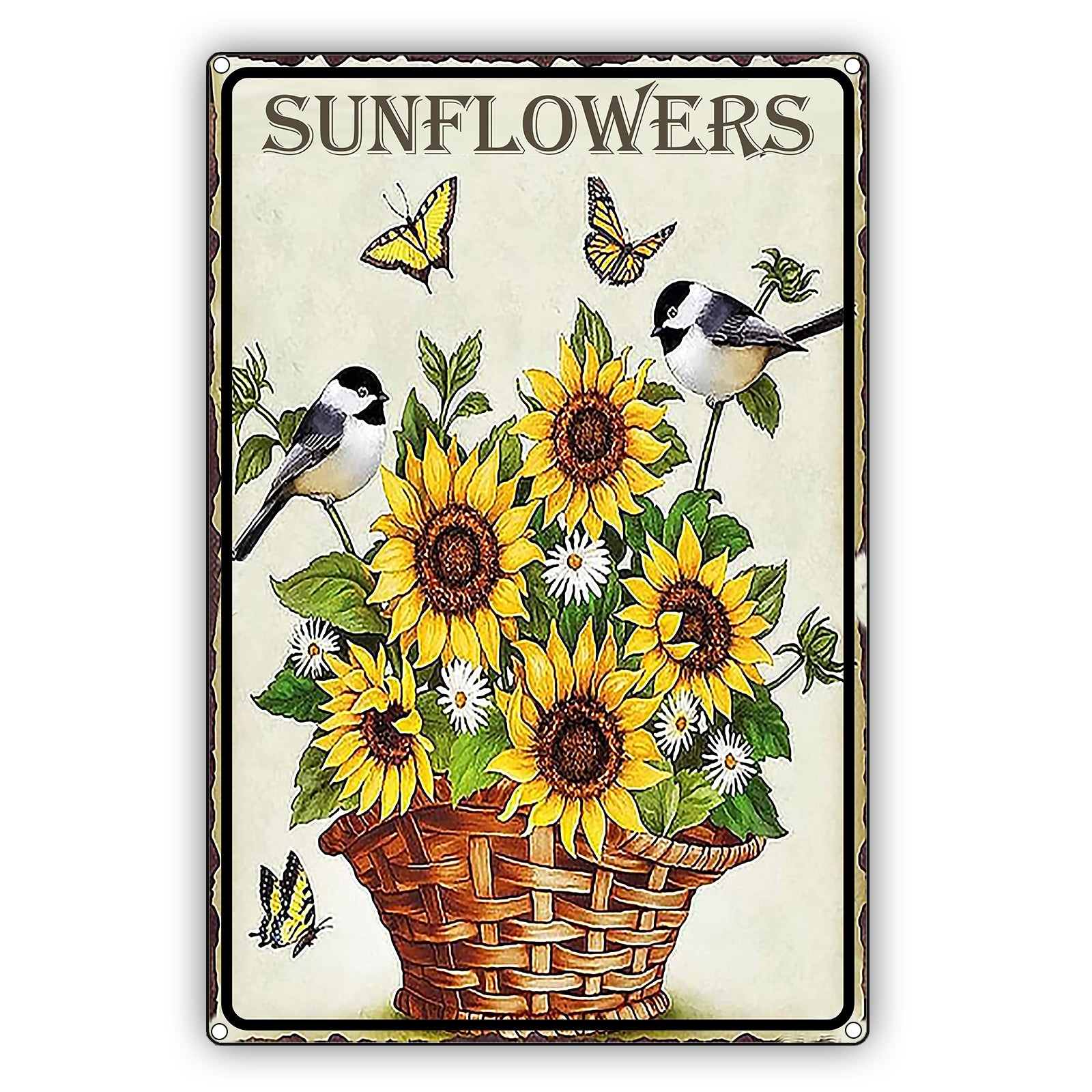 Sun Flowers Graphic Vintage Aluminum Sign