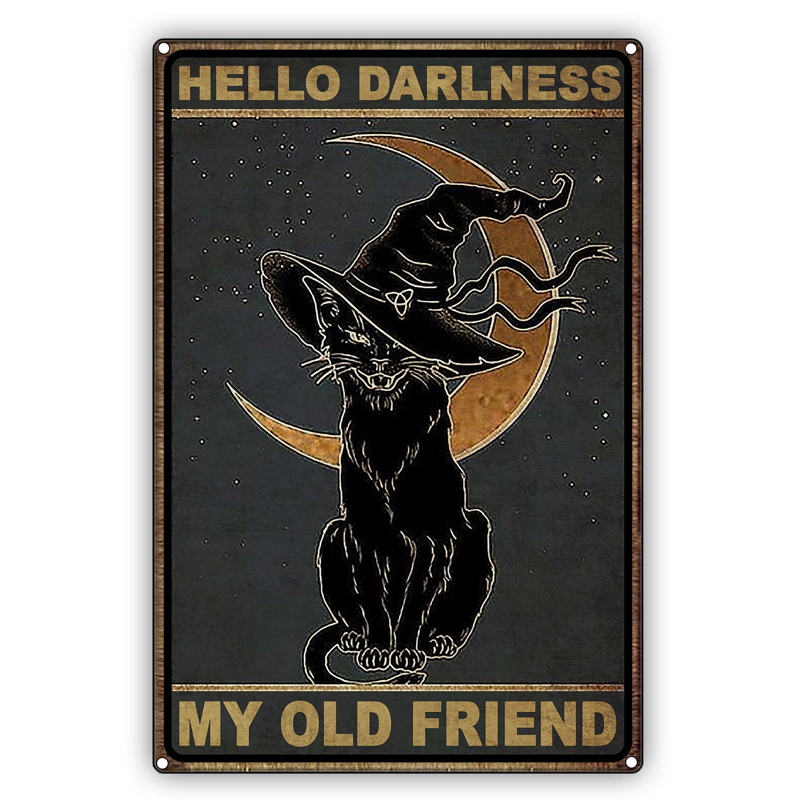 Hello Darkness My Old Friend Cat Graphic Vintage Sign