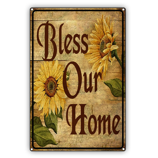 Bless Our Home Sun Flower Graphic Vintage Sign