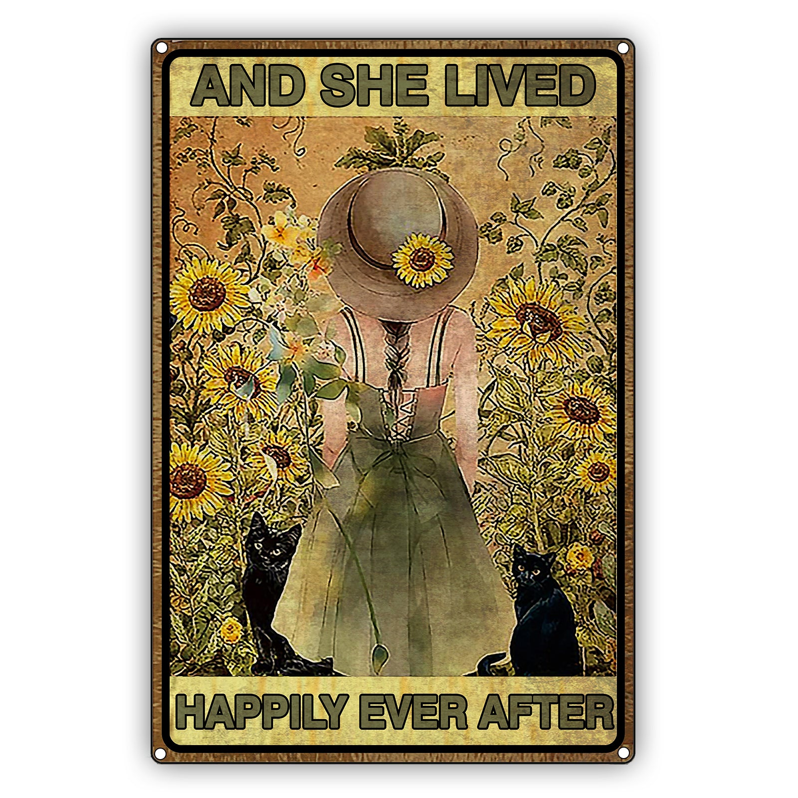 And She Lived Happily Ever After Sun Flower And Lady Graphic Vintage Sign