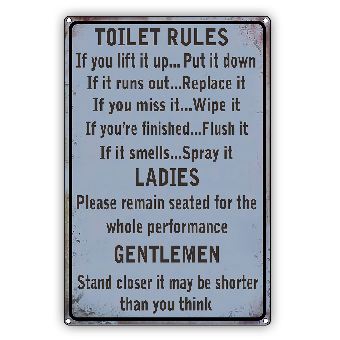 Toilet Rules For Ladies & Gentleman Vintage Sign