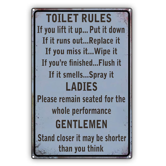 Toilet Rules For Ladies & Gentleman Vintage Sign