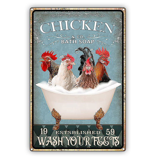 Chicken & Co. Bath Soap Wash Your Feets Vintage Decor Sign