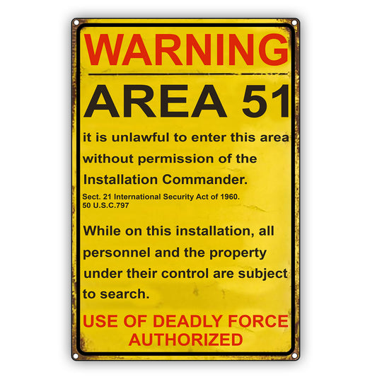 Warning Area 51 Vintage Decor Sign