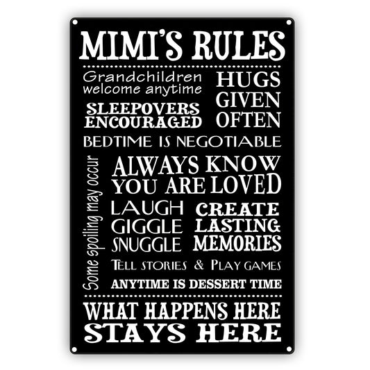 Mimi's Rules What Happens Here Stay Here Vintage Décor Sign