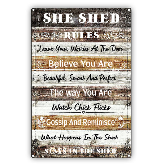She Shed Rules Vintage Décor Sign