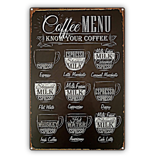 Coffee Menu Know Your Coffee Vintage Décor Sign
