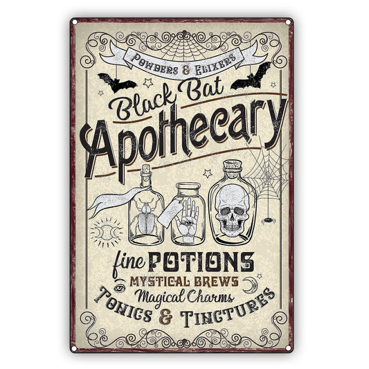 Black Bat Apothecary Halloween Vintage Décor Sign